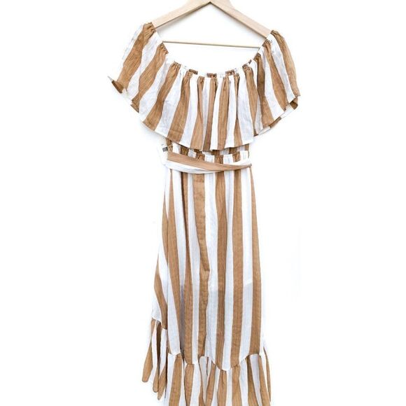 NWT Altar'd State Ivory Beige Striped Hi Low Dress - Picture 2 of 9